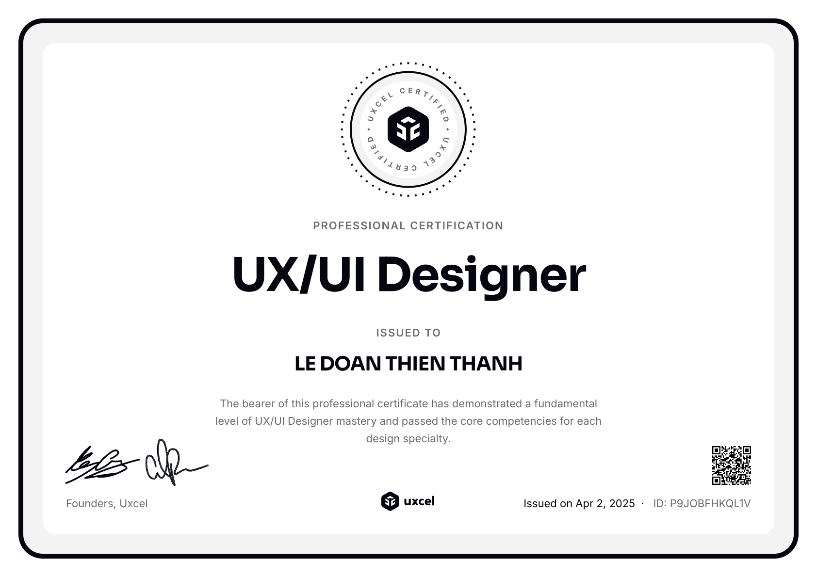 LE DOAN THIEN THANH's certificate